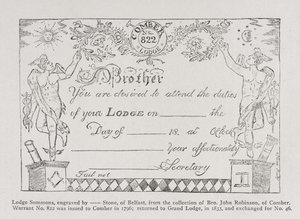 Convocazione della loggia massonica, datata 1796 da English School