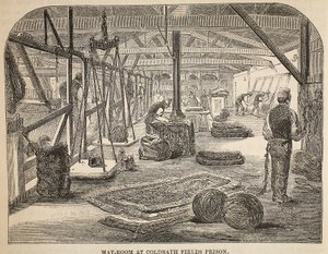 Sala dei tappeti alla prigione di Coldbath Fields, illustrazione da Le Prigioni Criminali di Londra e Scene dalla Vita Carceraria di Henry Mayhew e John Binny, pub. 1862 da English School