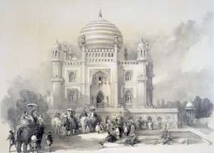 Mausoleo di Jufhir Junge, Delhi, da The Oriental Portfolio: Picturesque Illustrations of the Scenery and Architecture of India di Horace H. Wilson, pubblicato 1841 da English School