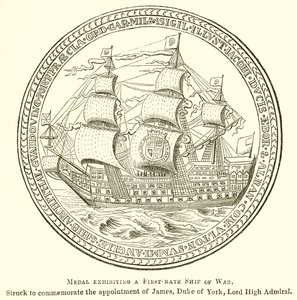 Medaglia che Mostra una Nave da Guerra di Prima Classe da English School
