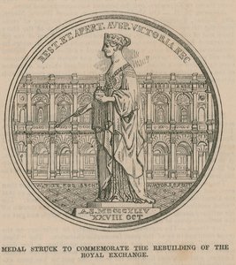 Medaglia coniata per commemorare la ricostruzione della Royal Exchange