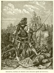 Battaglia medievale tra francesi e inglesi. Giovanni a Poitiers da English School