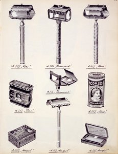 Attrezzatura per la rasatura degli uomini, da un catalogo commerciale di beni domestici e accessori, c.1890-1910 da English School