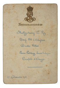 Menu per il giorno di Natale a Sandringham da English School