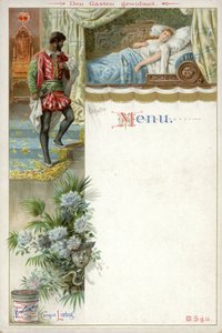 Menu con una scena da Otello e una pubblicità per l