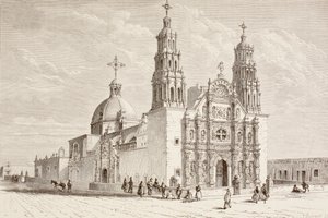 Cattedrale metropolitana in Plaza de Armas, Chihuahua, Messico nel XIX secolo