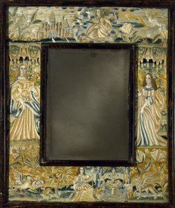 Specchio con ricamo in rilievo, c. 1650-1700 da English School