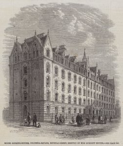 Case Modello, Columbia-Square, Bethnal-Green, erette da Miss Burdett Coutts (incisione) da English School