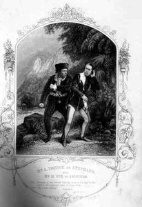 Mr A. Younge come Stephano e Mr N. Hye come Trinculo, Atto III Scena 2, in La Tempesta, di William Shakespeare
