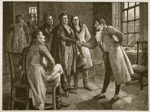 Il ricevimento di Mr Alexander nella prigione di Kings Bench, illustrazione da Cassells Illustrated History of England da English School