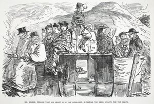 Mr. Briggs, sentendo che il suo cuore è nelle Highlands, a caccia del cervo, parte per il Nord, illustrazione da Punch da English School