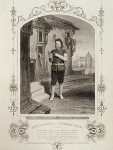 Mr Buckstone come Lancelot Gobbo, Atto II Scena 2, in Il mercante di Venezia di William Shakespeare (1564-1616)