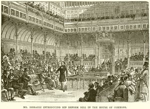 Il signor Disraeli che presenta il suo disegno di legge di riforma alla Camera dei Comuni