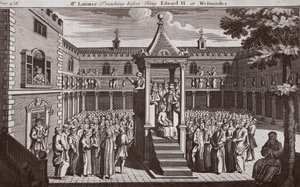 Mr Latimer che predica davanti a Re Edoardo VI a Westminster, illustrazione da Foxes Martyrs c.1703 da English School