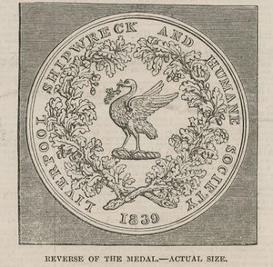 Design di Mr Wyon per la Medaglia della Liverpool Shipwreck and Humane Society da English School