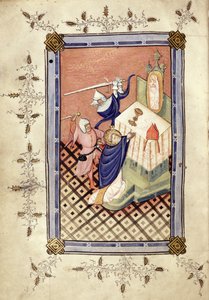 Ms.49 f.18v San Tommaso di Canterbury (c.1118-70) attaccato da due cavalieri, Horae, c.1420-30 da English School