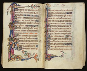Ms 1-2005, ff.122v-123r: Decorazione marginale grottesca dal Salterio di Macclesfield, Uso di Sarum, East Anglia, c.1330 da English School
