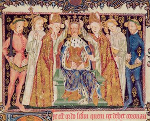Ms 197 f.3r Incoronazione di un re, da Liber Regalis