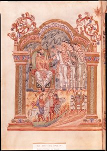 Ms 274 (Y-6) fol.36v I Magi visitano il re Erode, dal Messale di Roberto di Jumieges, c.1016