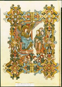 Ms 369 fol.21v Le Sante Donne al Sepolcro, dal Pontificale di Winchester, fine X - inizio XI secolo da English School