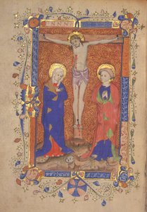 Ms 515 fol.108r Crocifissione con Santa Maria e San Giovanni Battista, dal Messale di St. Botolph Aldersgate, c.1420-30