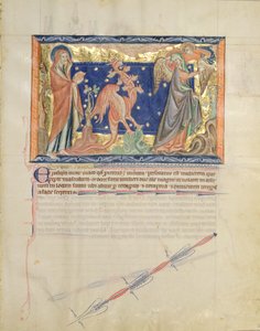 Ms L.A. 139-Lisboa fol.31 San Giovanni che osserva un angelo aiutare la donna a fuggire dal drago rosso, dall