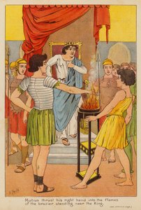Muzio Scevola mette la mano destra nelle fiamme del braciere vicino al re da English School
