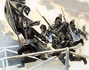 Napoleone guida il suo esercito attraverso il ponte di Lodi