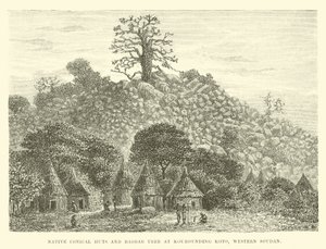 Capanni conici nativi e albero di Baobab a Kourounding Koto, Sudan Occidentale da English School