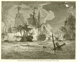 Azione navale tra britannici e francesi nelle strade di Pondicherry, 1758 da English School