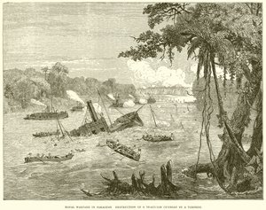 Guerra navale in Paraguay. Distruzione di una cannoniera brasiliana da parte di un siluro