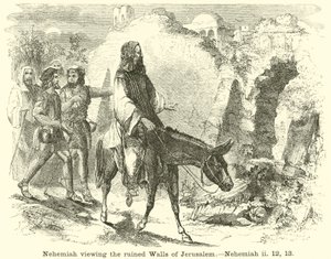 Neemia osserva le mura rovinate di Gerusalemme, Neemia, ii, 12, 13 da English School
