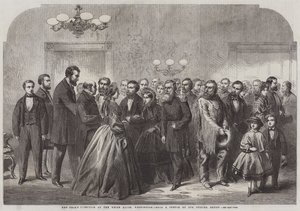Ricevimento di Capodanno alla Casa Bianca, Washington (incisione) da English School