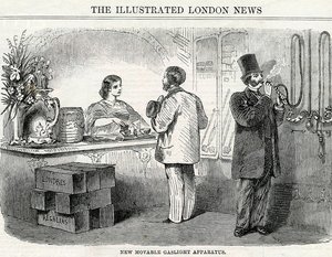Nuovo apparato di illuminazione a gas mobile, tratto dal London Illustrated News da English School