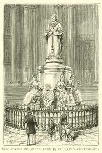 Nuova statua della regina Anna nel cortile della chiesa di San Paolo da English School