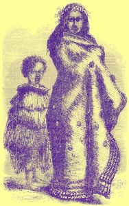 Donna e ragazzo della Nuova Zelanda, illustrazione da Notable Voyagers di William Kingston, pubblicato 1885 da English School