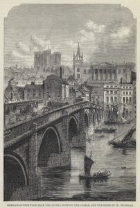 Newcastle-upon-Tyne dal sud, mostrando il castello e la guglia di St Nicholas da English School
