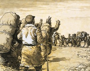Nikolai Prjevalsky viaggia attraverso il deserto del Gobi e incontra un treno di cammelli