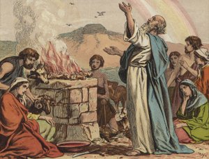 Il sacrificio di Noè dopo il diluvio da English School