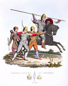 Cavaliere Normanno e Arcieri, 1066, da Antiche Armature di Samuel Rush Meyrick, 1824 da English School