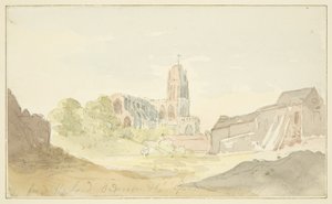 Vista nord-est di St Mary Redcliffe dal Giardino Harford Anderson da English School
