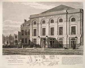 Veduta nord-est del Surrey Theatre, precedentemente The Royal Circus vicino all