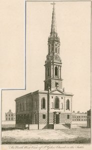 Vista nord-ovest della Chiesa di St Giles in the Fields, Londra da English School