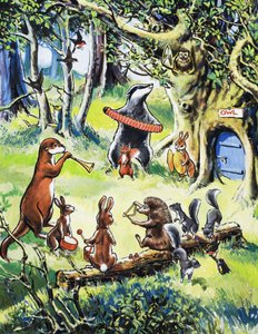 Animali del vivaio che giocano nel bosco da English School