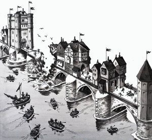 Illustrazione di una filastrocca: Il ponte di Londra sta crollando
