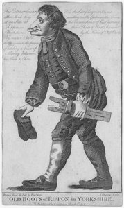Vecchi stivali di Rippon nello Yorkshire, inciso da J. Strange (XVIII secolo) dopo un disegno di Timothy Grin, pubblicato da C. Johnson, 1793 da English School