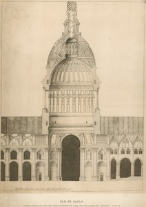 Vecchia Cattedrale di San Paolo; una sezione che mostra il Coro con il suggerimento di Sir Christopher Wren per una cupola da English School