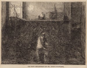 Reparto vecchi stivali del cortile dei rifiuti di Mr Dodds da English School