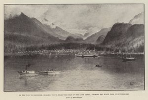 Sulla strada per Klondike, città di Skagway, dalla testa del Lynn Canal, mostrando il White Pass nell