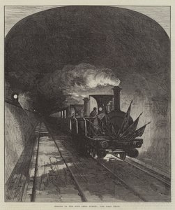 Apertura del tunnel del Moncenisio, il primo treno (incisione) da English School